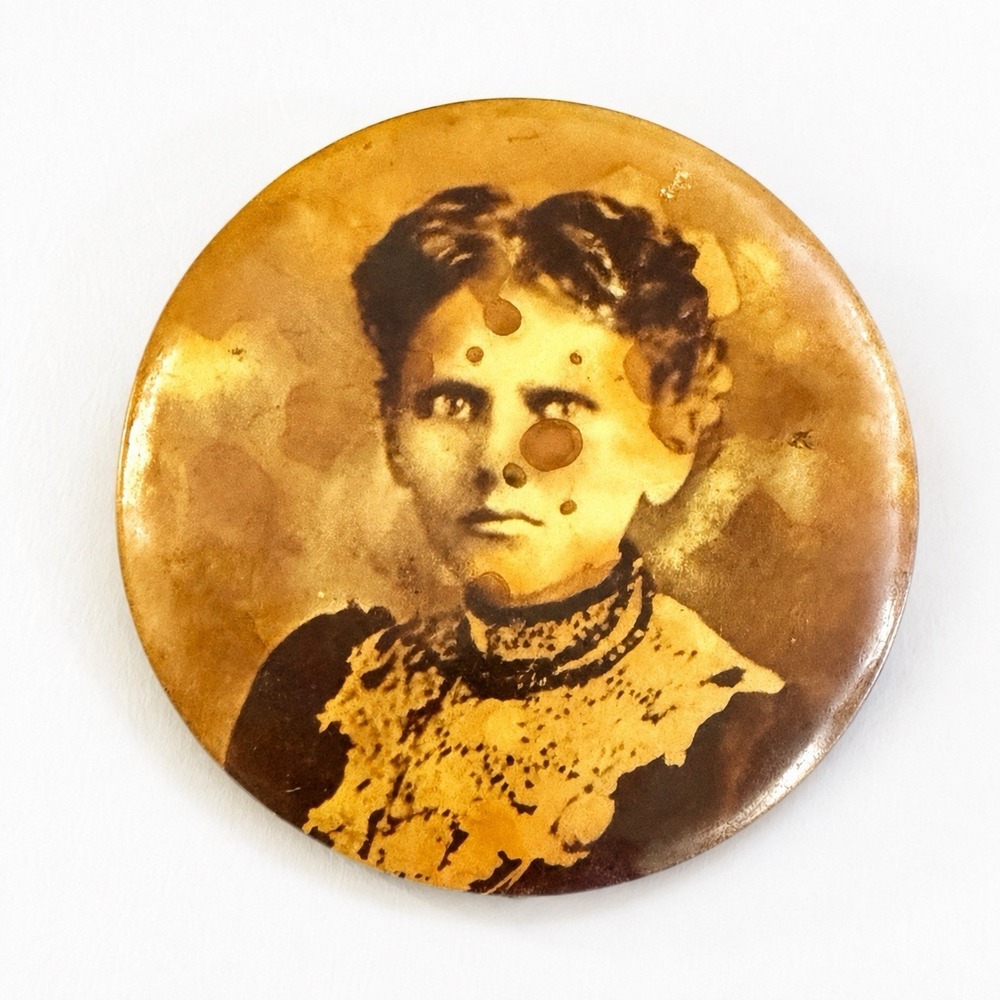 Antique Victorian Celluloid Photo Portrait Pin Brooch Woman 7/8" c1895-1905